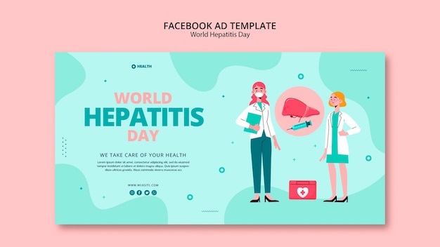 PSD plantilla de facebook del día mundial de la hepatitis de diseño plano