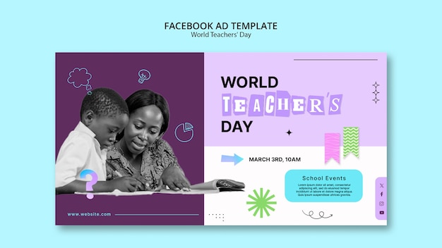 PSD plantilla de facebook para el día mundial del maestro