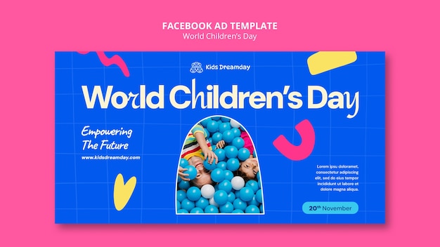 PSD plantilla de facebook del día mundial del niño de diseño plano