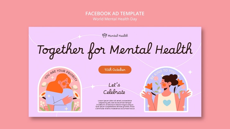 PSD plantilla de facebook para el día mundial de la salud mental