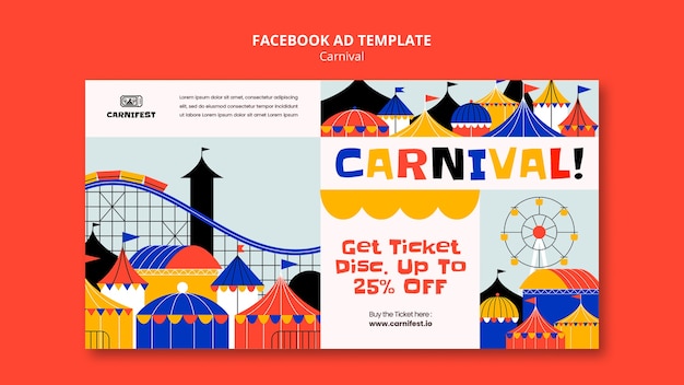 PSD plantilla de facebook de entretenimiento de carnaval dibujada a mano