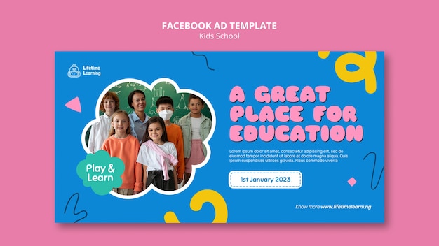 PSD plantilla de facebook de escuela infantil de diseño plano