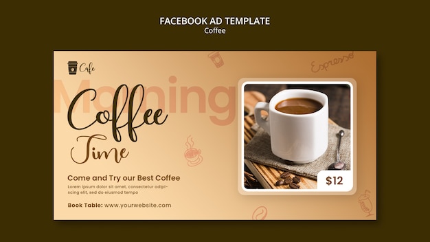 PSD plantilla de facebook de etiqueta de café de diseño plano