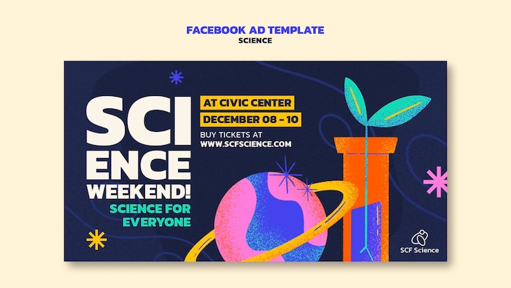 PSD plantilla de facebook de evento científico dibujado a mano