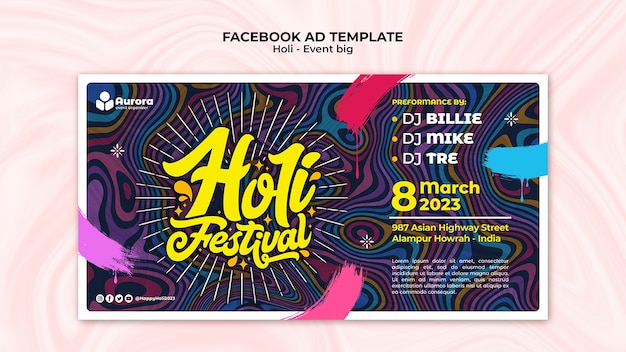 PSD plantilla de facebook del festival holi