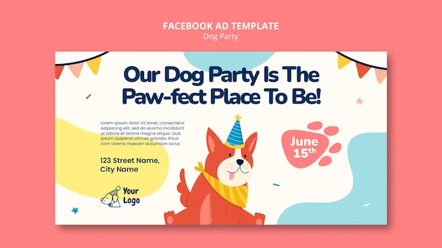 Plantilla de facebook de fiesta de perros de diseño plano