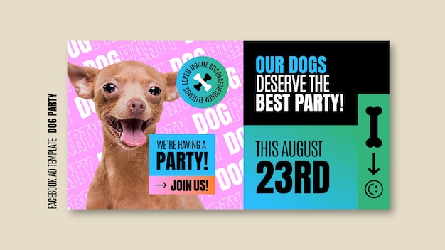 PSD plantilla de facebook de fiesta de perros de diseño plano