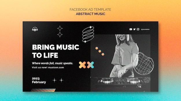 PSD plantilla de facebook de música abstracta dibujada a mano