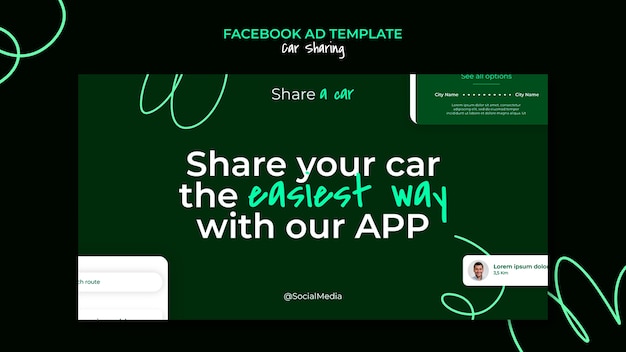 Plantilla de facebook de servicio para compartir coche