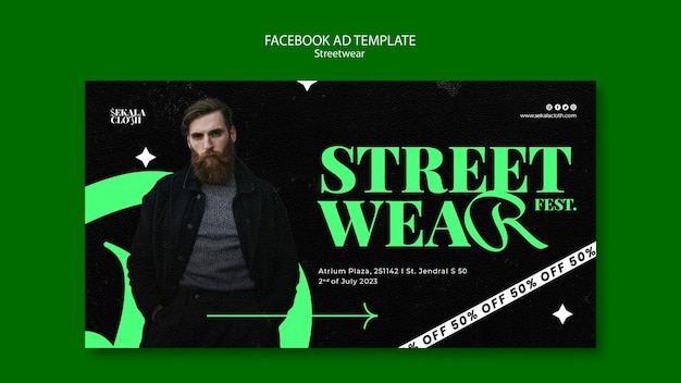 PSD plantilla de facebook de streetwear de diseño plano