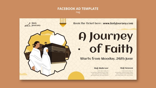 Plantilla de facebook de temporada de hajj de diseño plano