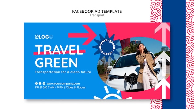 plantilla de Facebook para el transporte ecológico de diseño plano