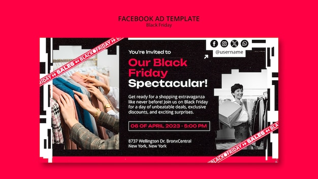 PSD plantilla de facebook de venta de viernes negro de diseño plano