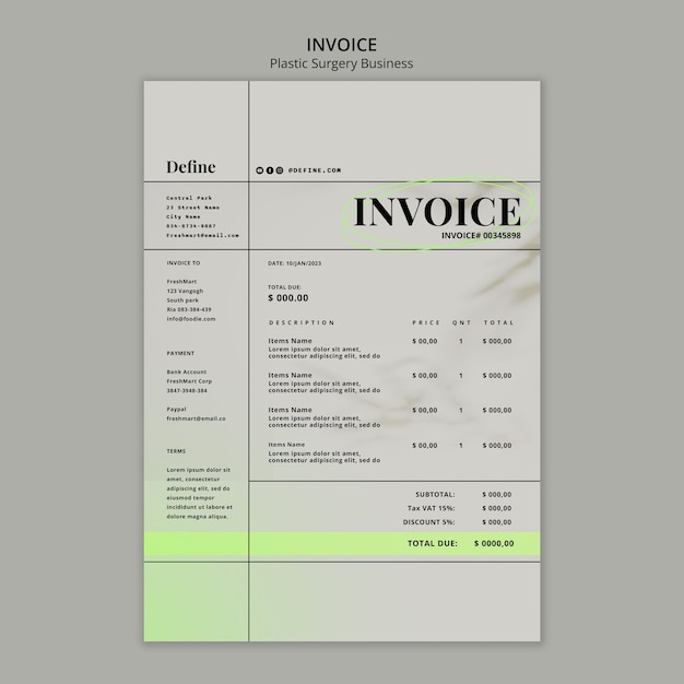 PSD plantilla de factura de cirugía plástica