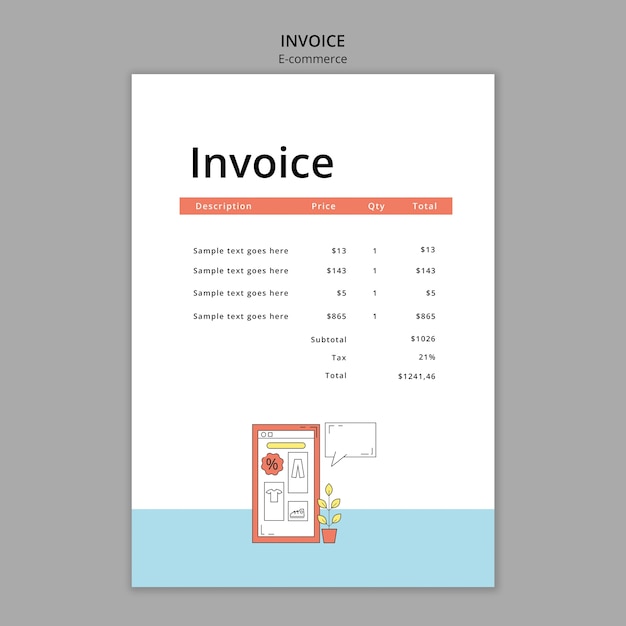Plantilla de factura de comercio electrónico dibujada a mano