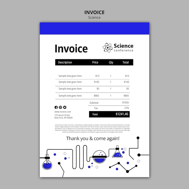 PSD plantilla de factura de concepto de ciencia dibujada a mano