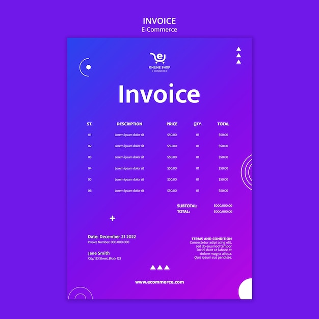 PSD plantilla de factura de concepto de comercio electrónico
