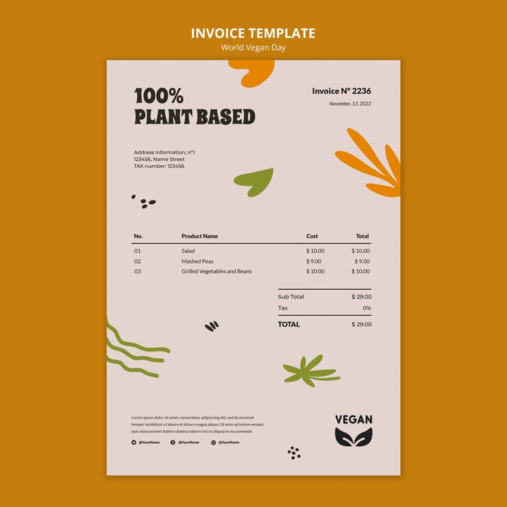 PSD plantilla de factura del día mundial vegano