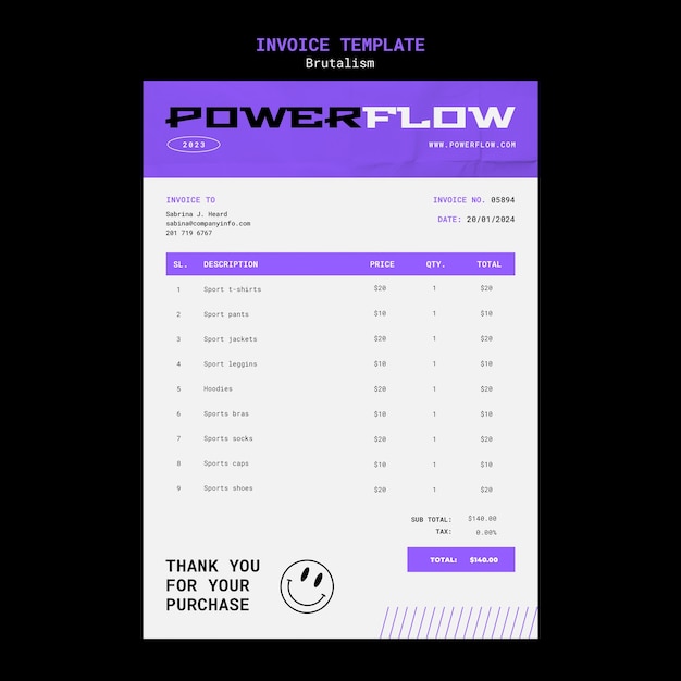 PSD plantilla de factura en estilo brutalismo