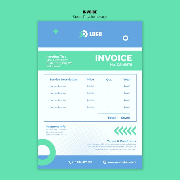 PSD plantilla de factura de fisioterapia deportiva