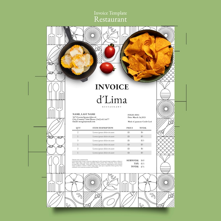 PSD plantilla de factura de restaurante de comida deliciosa