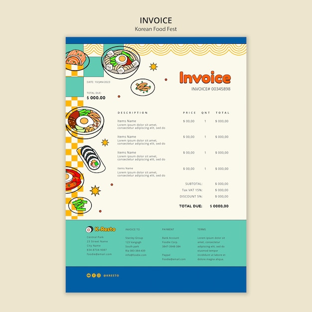 PSD plantilla de factura de restaurante coreano