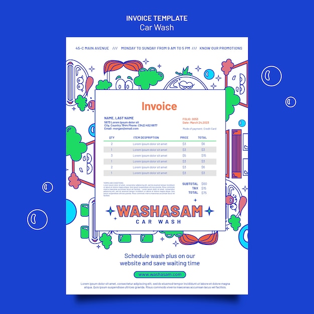 PSD plantilla de factura de servicio de lavado de autos