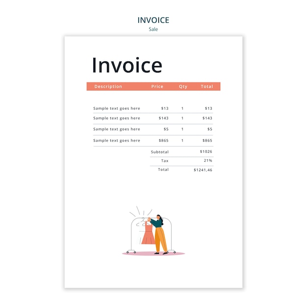 Plantilla de factura de venta de diseño plano