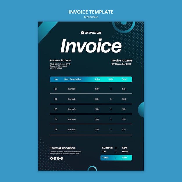 PSD plantilla de factura de viaje en moto