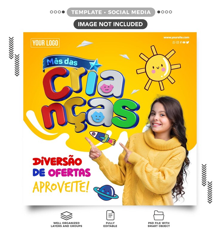 PSD plantilla feed de redes sociales mes de los niños ofrece diversión