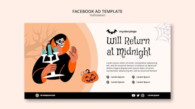 PSD plantilla de feliz halloween de diseño plano