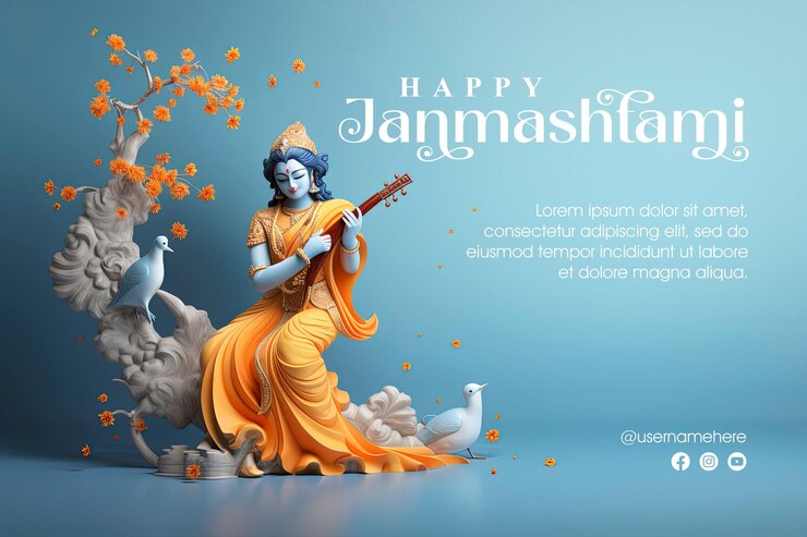 PSD plantilla feliz janmashtami con fondo krishna