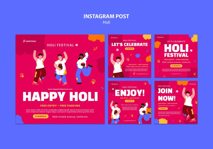 PSD plantilla de festival holi de diseño plano