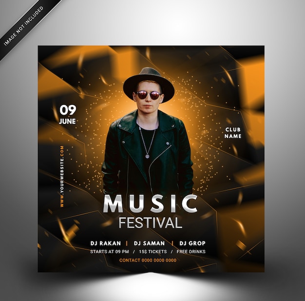PSD plantilla de fiesta de música techno dj, folleto cuadrado para instagram.