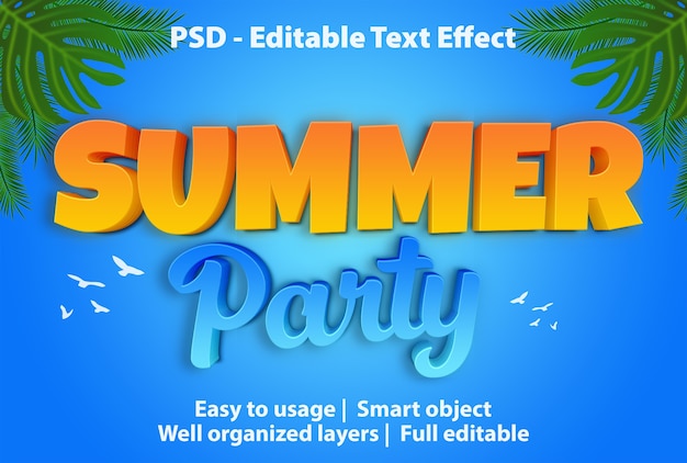 PSD plantilla de fiesta de verano con efecto de texto