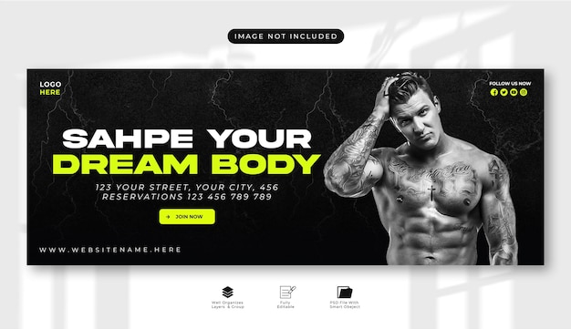 plantilla de fitness de gimnasio y banner de fitness o diseño de portada de Facebook