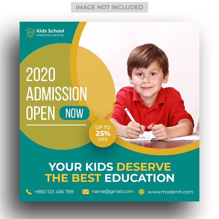 Plantilla de flyer y banner de redes sociales de admisión escolar para niños