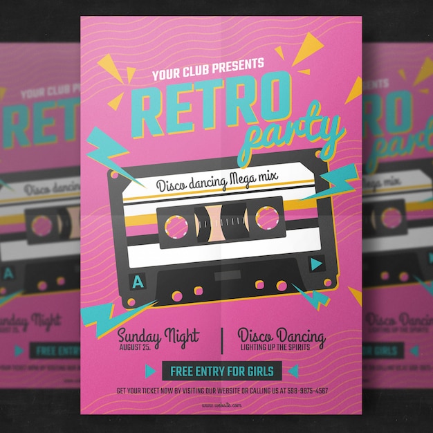 PSD plantilla de flyer de fiesta retro