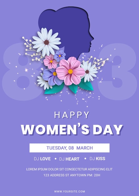 Plantilla de folleto de Feliz Día de la Mujer con fondo azul oscuro
