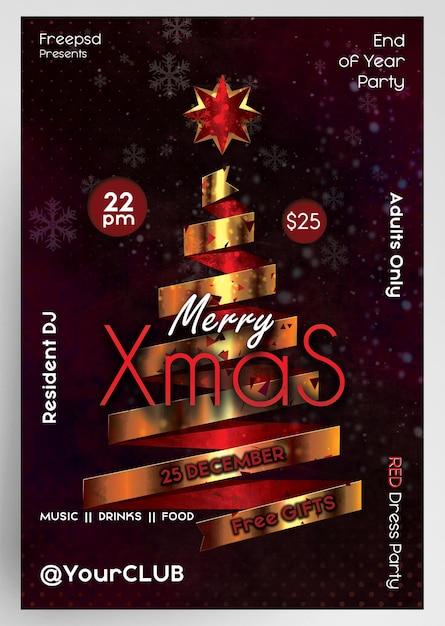 PSD plantilla de folleto de la fiesta de navidad de merry xmas 2024 nightclub