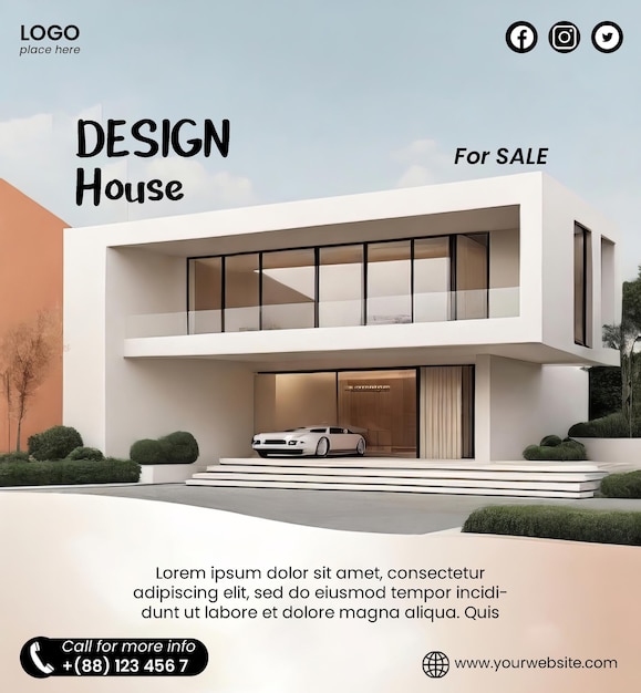 PSD plantilla de folleto con ilustración de arquitectura