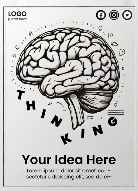 PSD plantilla de folleto con ilustración del cerebro humano dibujada a mano
