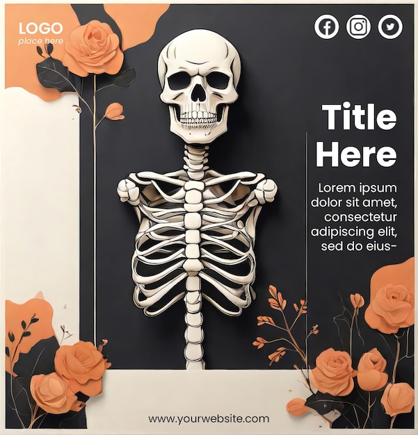PSD plantilla de folleto con ilustración del esqueleto