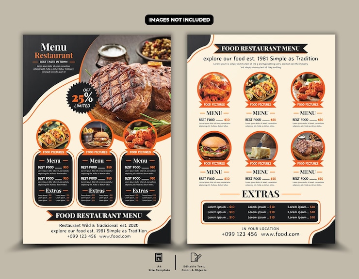 PSD plantilla de folleto del menú del restaurante