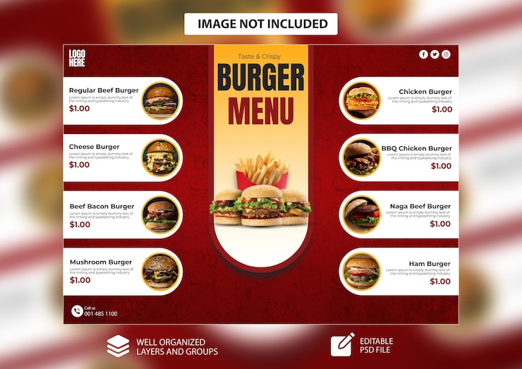 PSD plantilla de folleto plegable para menú de comida y restaurante en psd