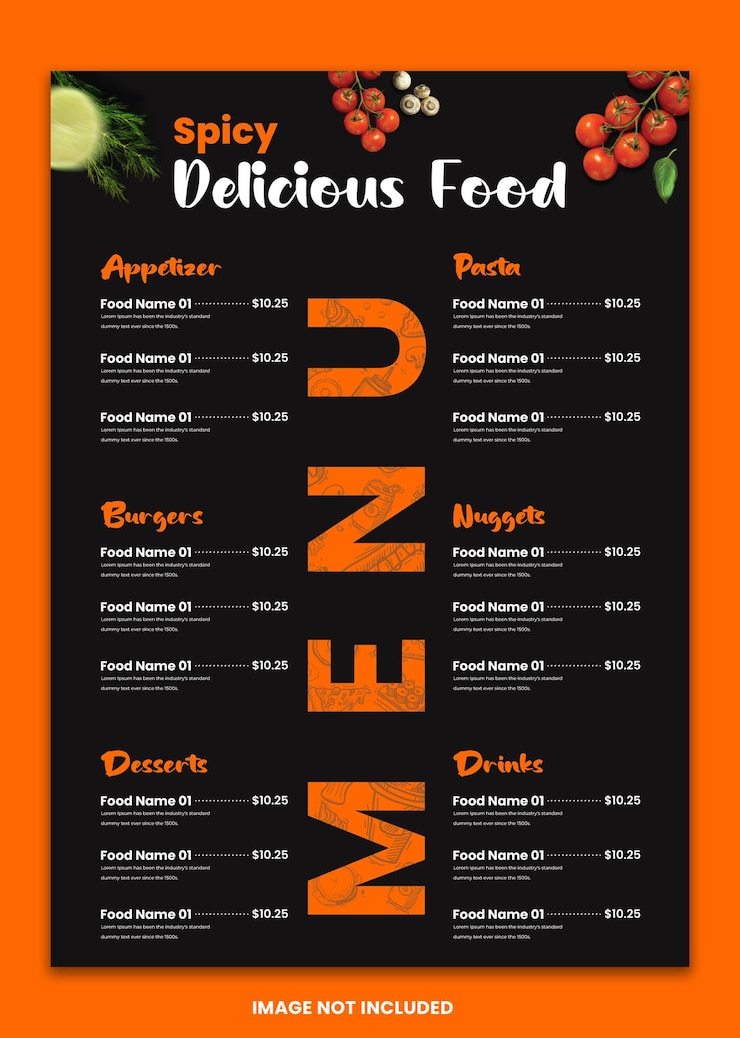 PSD plantilla de folleto plegable de menú de comida y restaurante