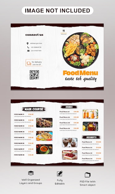 Plantilla de folleto plegable de menú de comida y restaurante