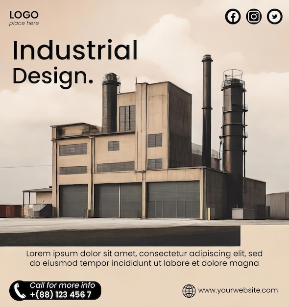 PSD plantilla de folleto premium con ilustración industrial de arquitectura 3