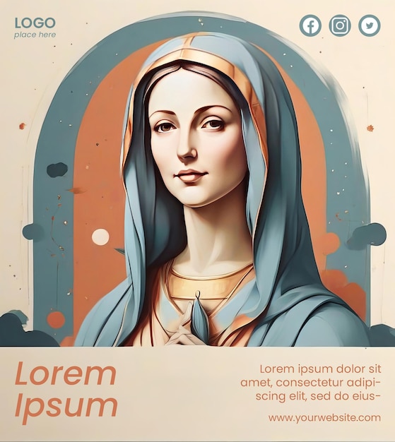 PSD plantilla de folleto premium con la ilustración de la virgen maría