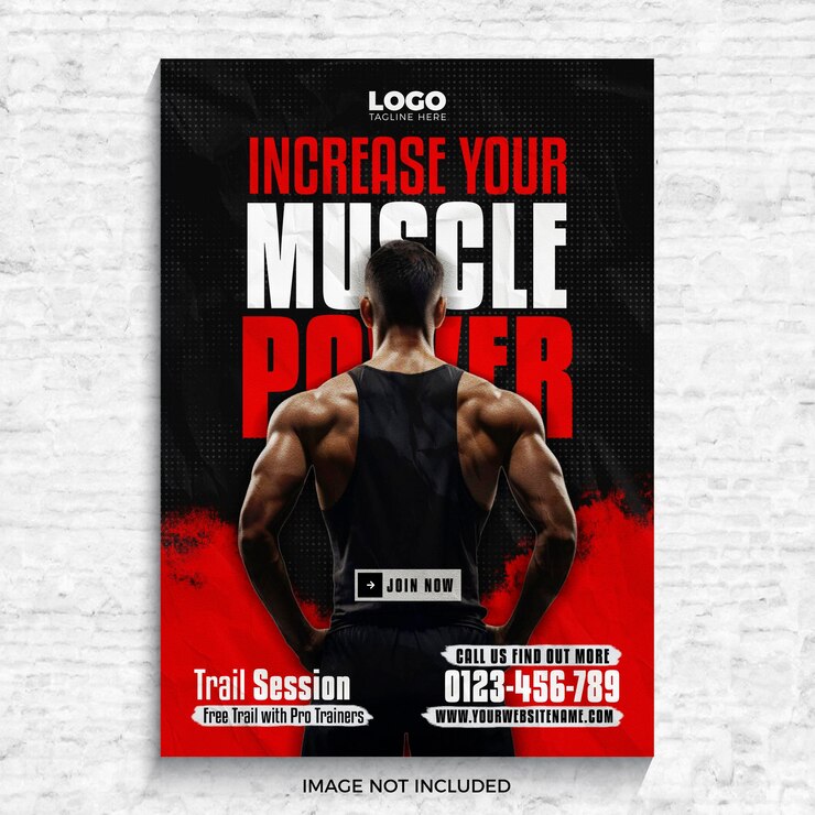 Plantilla de folleto PSD de gimnasio y acondicionamiento físico Flyer de entrenamiento de fuerza muscular